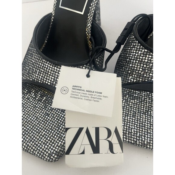NWT Zara Women's Silver Embellished Square Tow Heeled Sandal Size 9 (Euro 40) - Picture 9 of 10